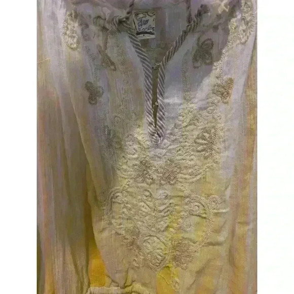 Anthropologie Women's M Yellow Floral Embroidered Sleeveless Tunic Blouse Boho - Picture 3 of 7